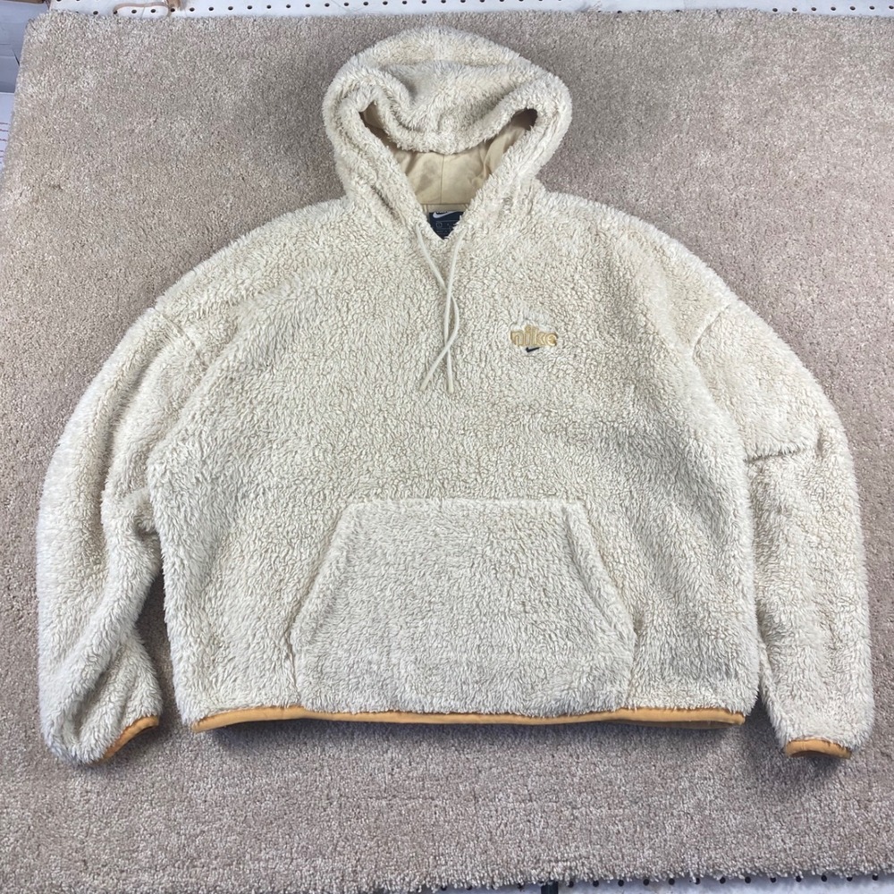 Nike Essentials Sherpa Fleece Hoodie Cream Tan CU6425-238 Womens Large